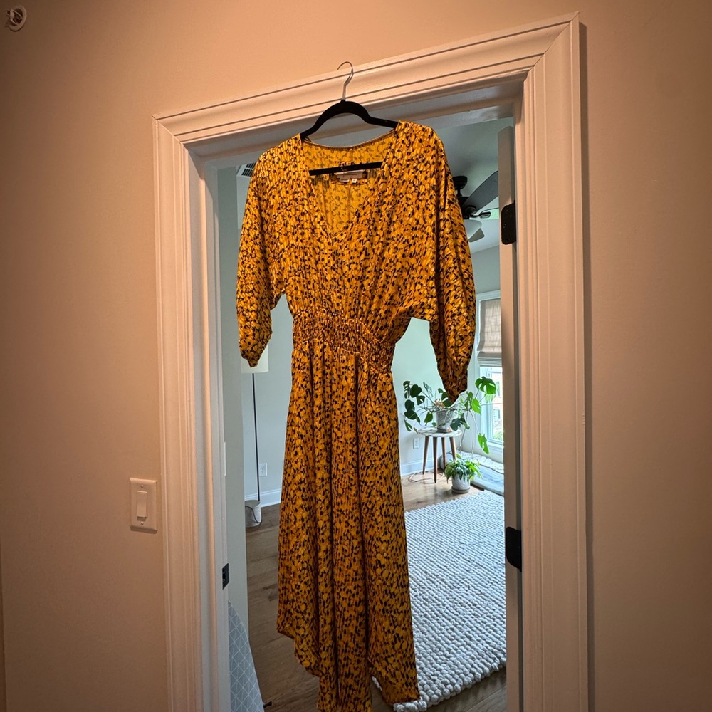 Anthropologie Yellow Black Asymmetrical Sundress